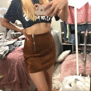 Forever 21 Brown Suede Two Zipper Mini Skirt